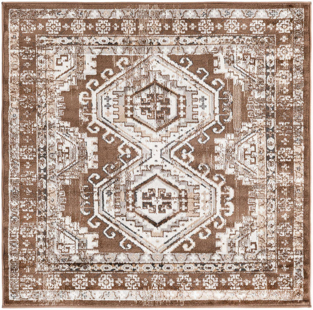 Brown 4' 1 x 4' 1 Charlotte Square Area Rug 100% Polypropylene With Jute Backing Traditional Classical Durable Carpet for Living Dining Office Rooms for Sale at Rug Engine