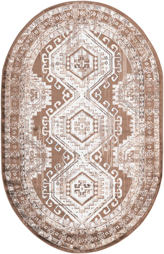 Brown 5' 3 x 8' Charlotte Oval Area Rug 100% Polypropylene With Jute Backing Traditional Classical Durable Carpet for Living Dining Office Rooms for Sale at Rug Engine