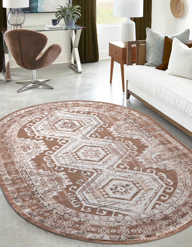 Brown 4' 1 x 6' 1 Charlotte Oval Area Rug 100% Polypropylene With Jute Backing Traditional Classical Durable Carpet for Living Dining Office Rooms for Sale at Rug Engine