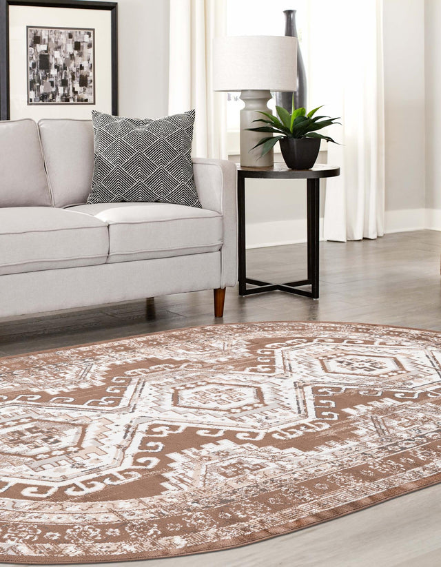 Brown 4' 1 x 6' 1 Charlotte Oval Area Rug 100% Polypropylene With Jute Backing Traditional Classical Durable Carpet for Living Dining Office Rooms for Sale at Rug Engine
