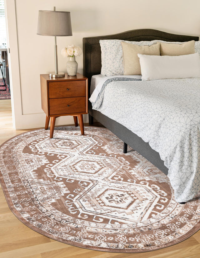 Brown 5' 3 x 8' Charlotte Oval Area Rug 100% Polypropylene With Jute Backing Traditional Classical Durable Carpet for Living Dining Office Rooms for Sale at Rug Engine