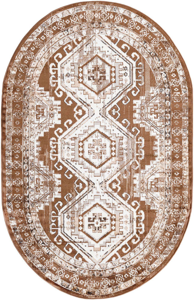 Brown 5' 3 x 8' Charlotte Oval Area Rug 100% Polypropylene With Jute Backing Traditional Classical Durable Carpet for Living Dining Office Rooms for Sale at Rug Engine