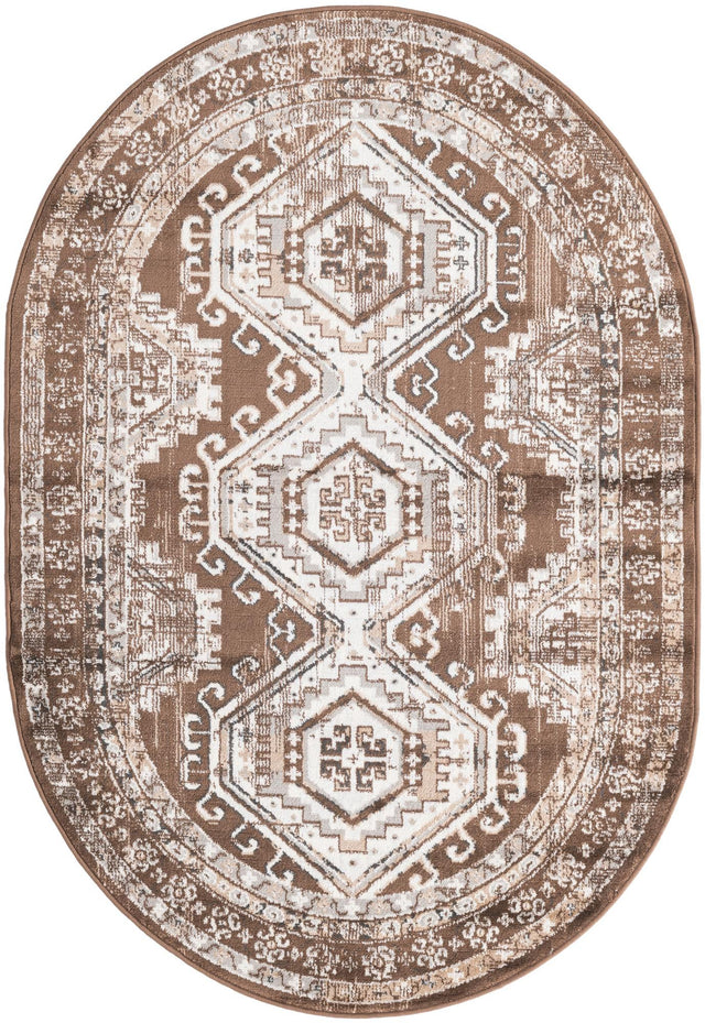 Brown 4' 1 x 6' 1 Charlotte Oval Area Rug 100% Polypropylene With Jute Backing Traditional Classical Durable Carpet for Living Dining Office Rooms for Sale at Rug Engine