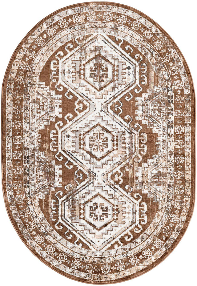 Brown 4' 1 x 6' 1 Charlotte Oval Area Rug 100% Polypropylene With Jute Backing Traditional Classical Durable Carpet for Living Dining Office Rooms for Sale at Rug Engine