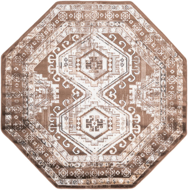 Brown 5' 3 x 5' 3 Charlotte Octagon Area Rug 100% Polypropylene With Jute Backing Traditional Classical Durable Carpet for Living Dining Office Rooms for Sale at Rug Engine