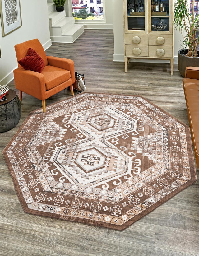 Brown 5' 3 x 5' 3 Charlotte Octagon Area Rug 100% Polypropylene With Jute Backing Traditional Classical Durable Carpet for Living Dining Office Rooms for Sale at Rug Engine