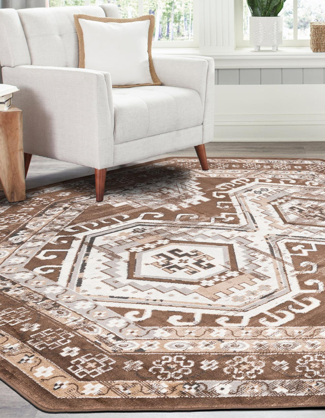 Brown 7' 10 x 7' 10 Charlotte Octagon Area Rug 100% Polypropylene With Jute Backing Traditional Classical Durable Carpet for Living Dining Office Rooms for Sale at Rug Engine