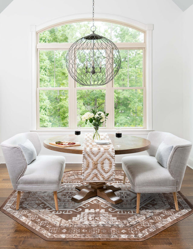 Brown 5' 3 x 5' 3 Charlotte Octagon Area Rug 100% Polypropylene With Jute Backing Traditional Classical Durable Carpet for Living Dining Office Rooms for Sale at Rug Engine