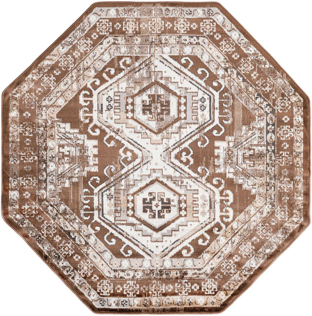 Brown 5' 3 x 5' 3 Charlotte Octagon Area Rug 100% Polypropylene With Jute Backing Traditional Classical Durable Carpet for Living Dining Office Rooms for Sale at Rug Engine