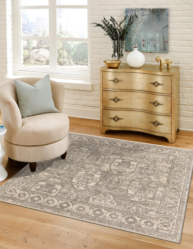 Gray 3' 11 x 3' 11 Lola Square Area Rug Polypropylene With Jute Backing Traditional Pattern Easy Clean Carpet for Home Interior Design for Sale at Rug Engine
