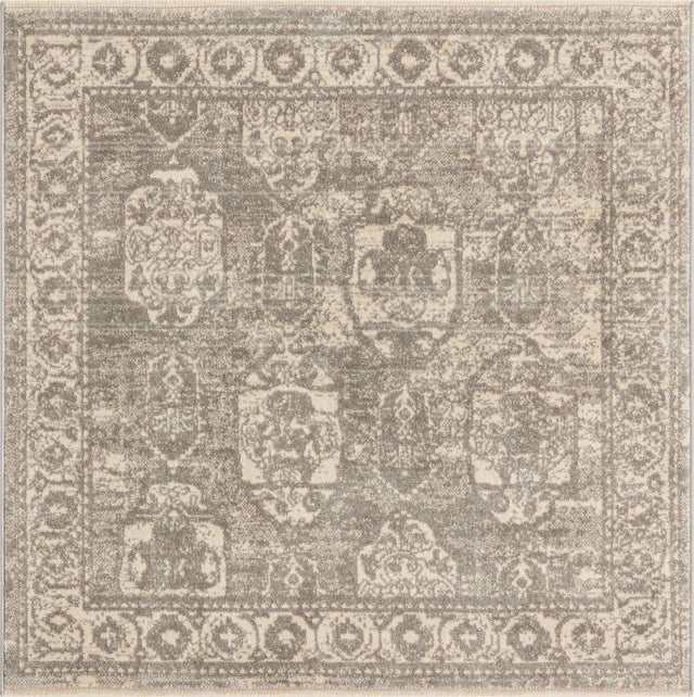 Gray 3' 11 x 3' 11 Lola Square Area Rug Polypropylene With Jute Backing Traditional Pattern Easy Clean Carpet for Home Interior Design for Sale at Rug Engine