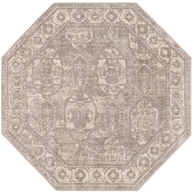 Gray 3' 11 x 3' 11 Lola Octagon Area Rug Polypropylene With Jute Backing Traditional Pattern Easy Clean Carpet for Home Interior Design for Sale at Rug Engine