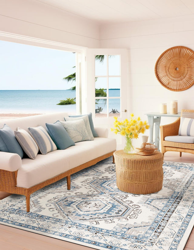 Ivory Aqua 5' 3 x 8' Charlotte Rectangle Area Rug 100% Polypropylene With Jute Backing Traditional Classical Durable Carpet for Living Dining Office Rooms for Sale at Rug Engine