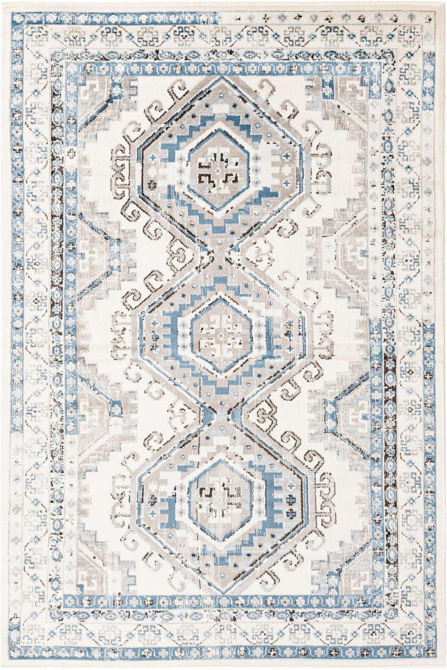 Ivory Aqua 5' 3 x 8' Charlotte Rectangle Area Rug 100% Polypropylene With Jute Backing Traditional Classical Durable Carpet for Living Dining Office Rooms for Sale at Rug Engine
