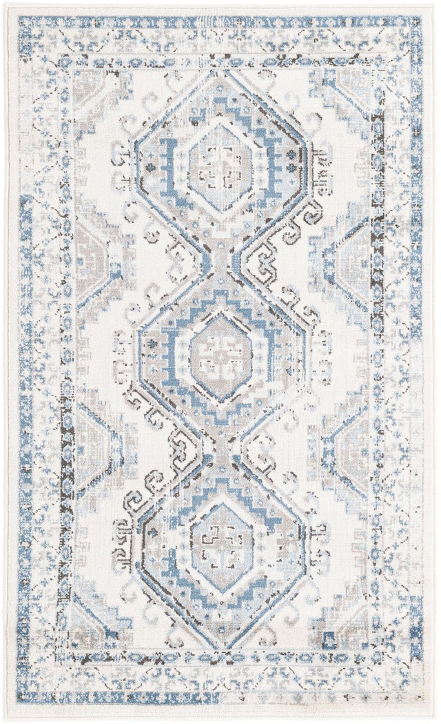 Ivory Aqua 3' 1 x 5' 3 Charlotte Rectangle Area Rug 100% Polypropylene With Jute Backing Traditional Classical Durable Carpet for Living Dining Office Rooms for Sale at Rug Engine