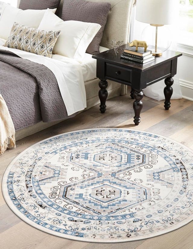 Ivory Aqua 5' 3 x 5' 3 Charlotte Round Area Rug 100% Polypropylene With Jute Backing Traditional Classical Durable Carpet for Living Dining Office Rooms for Sale at Rug Engine