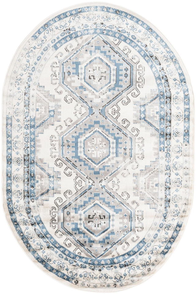 Ivory Aqua 5' 3 x 8' Charlotte Oval Area Rug 100% Polypropylene With Jute Backing Traditional Classical Durable Carpet for Living Dining Office Rooms for Sale at Rug Engine