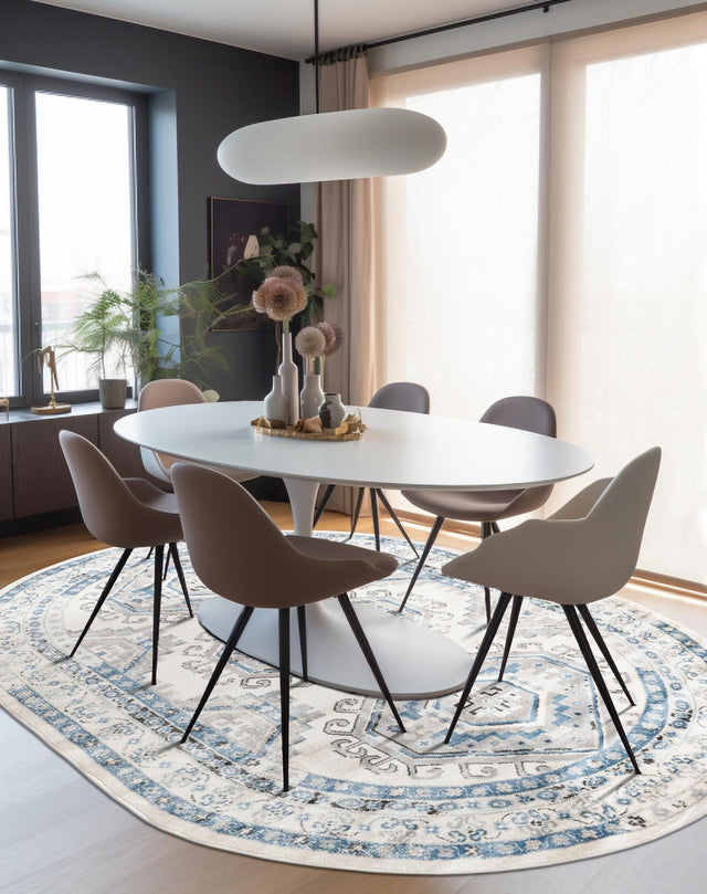 Ivory Aqua 4' 1 x 6' 1 Charlotte Oval Area Rug 100% Polypropylene With Jute Backing Traditional Classical Durable Carpet for Living Dining Office Rooms for Sale at Rug Engine