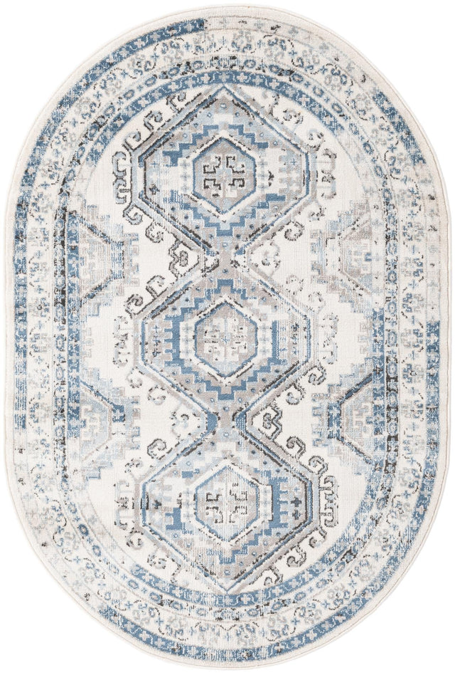 Ivory Aqua 4' 1 x 6' 1 Charlotte Oval Area Rug 100% Polypropylene With Jute Backing Traditional Classical Durable Carpet for Living Dining Office Rooms for Sale at Rug Engine
