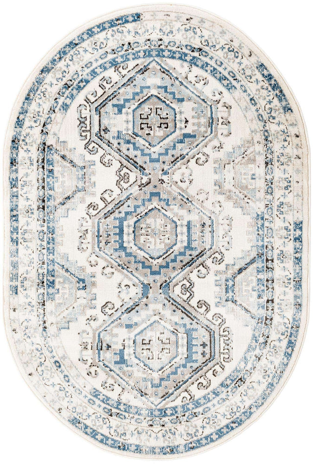 Ivory Aqua 4' 1 x 6' 1 Charlotte Oval Area Rug 100% Polypropylene With Jute Backing Traditional Classical Durable Carpet for Living Dining Office Rooms for Sale at Rug Engine