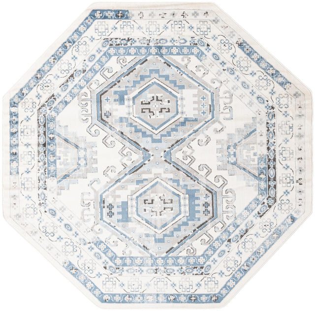 Ivory Aqua 7' 10 x 7' 10 Charlotte Octagon Area Rug 100% Polypropylene With Jute Backing Traditional Classical Durable Carpet for Living Dining Office Rooms for Sale at Rug Engine