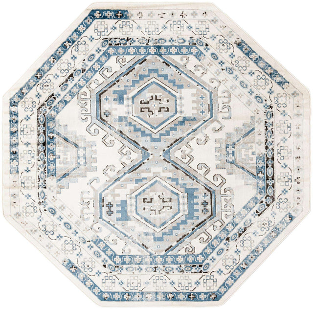 Ivory Aqua 7' 10 x 7' 10 Charlotte Octagon Area Rug 100% Polypropylene With Jute Backing Traditional Classical Durable Carpet for Living Dining Office Rooms for Sale at Rug Engine