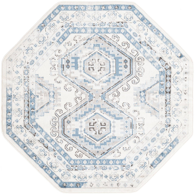 Ivory Aqua 5' 3 x 5' 3 Charlotte Octagon Area Rug 100% Polypropylene With Jute Backing Traditional Classical Durable Carpet for Living Dining Office Rooms for Sale at Rug Engine