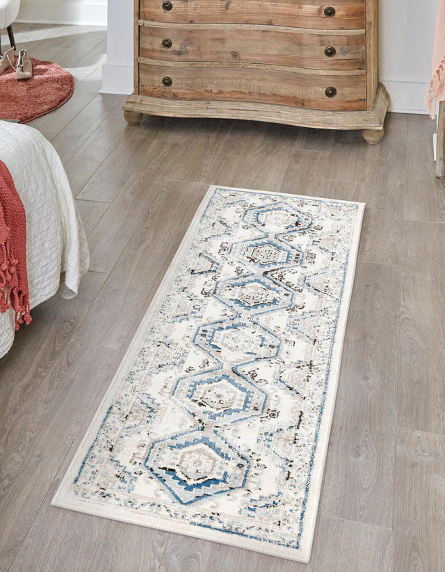 Ivory Aqua 2' x 10' Charlotte Runner Area Rug 100% Polypropylene With Jute Backing Traditional Classical Durable Carpet for Living Dining Office Rooms for Sale at Rug Engine