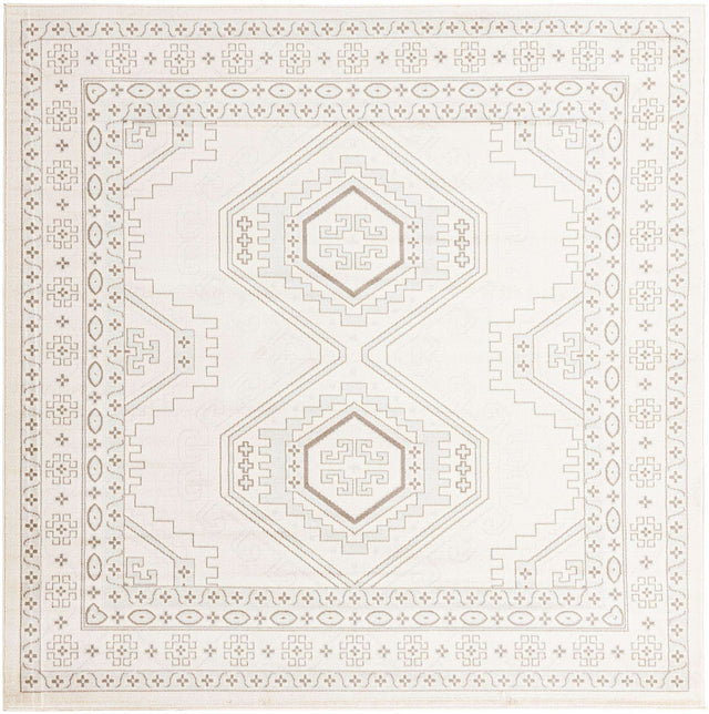 Ivory 7' 10 x 7' 10 Charlotte Square Area Rug 100% Polypropylene With Jute Backing Traditional Classical Durable Carpet for Living Dining Office Rooms for Sale at Rug Engine