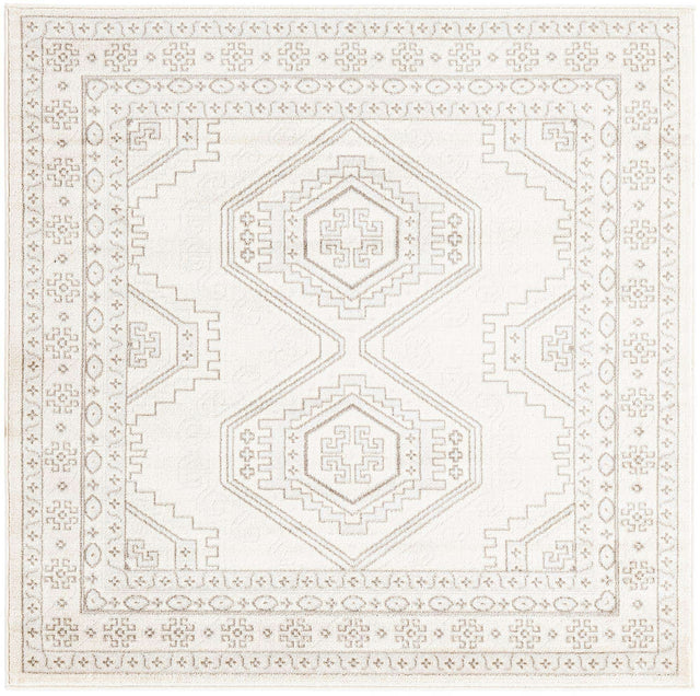 Ivory 5' 3 x 5' 3 Charlotte Square Area Rug 100% Polypropylene With Jute Backing Traditional Classical Durable Carpet for Living Dining Office Rooms for Sale at Rug Engine
