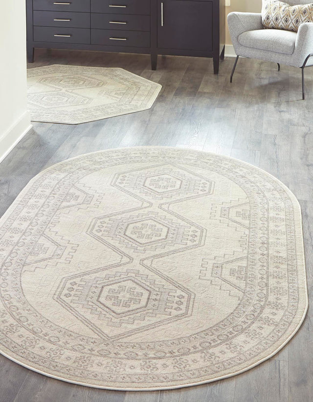 Ivory 4' 1 x 6' 1 Charlotte Oval Area Rug 100% Polypropylene With Jute Backing Traditional Classical Durable Carpet for Living Dining Office Rooms for Sale at Rug Engine