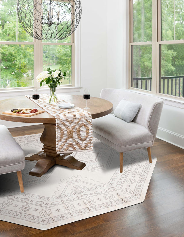 Ivory 5' 3 x 5' 3 Charlotte Octagon Area Rug 100% Polypropylene With Jute Backing Traditional Classical Durable Carpet for Living Dining Office Rooms for Sale at Rug Engine