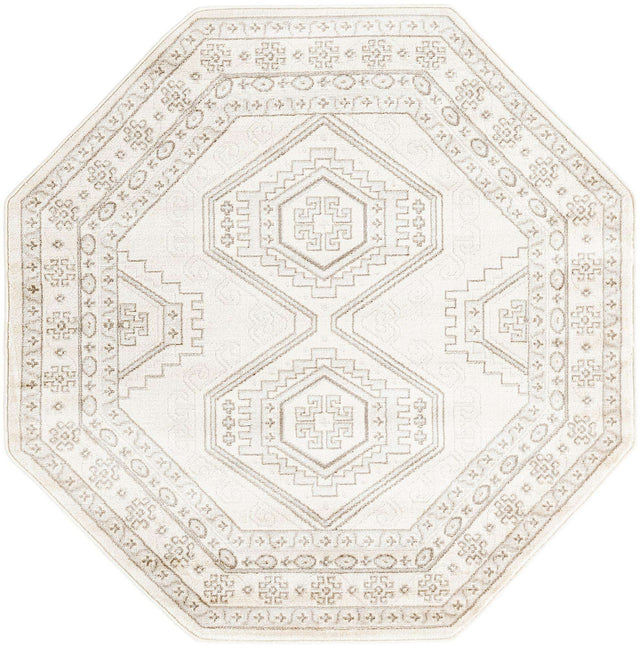 Ivory 5' 3 x 5' 3 Charlotte Octagon Area Rug 100% Polypropylene With Jute Backing Traditional Classical Durable Carpet for Living Dining Office Rooms for Sale at Rug Engine