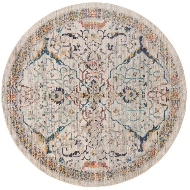 Ivory 7' x 7' Lola Round Area Rug Polypropylene With Jute Backing Traditional Pattern Easy Clean Carpet for Home Interior Design for Sale at Rug Engine
