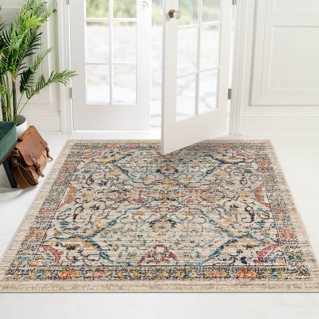 Ivory 7' 10 x 7' 10 Lola Square Area Rug Polypropylene With Jute Backing Traditional Pattern Easy Clean Carpet for Home Interior Design for Sale at Rug Engine