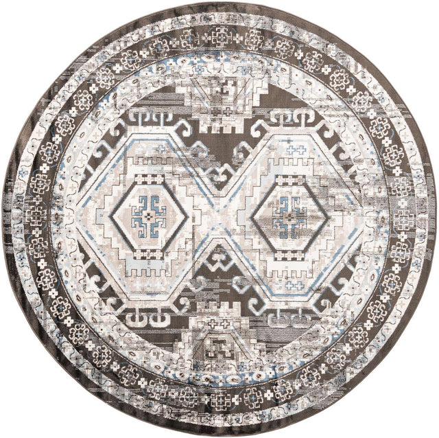Gray 7' 10 x 7' 10 Charlotte Round Area Rug 100% Polypropylene With Jute Backing Traditional Classical Durable Carpet for Living Dining Office Rooms for Sale at Rug Engine