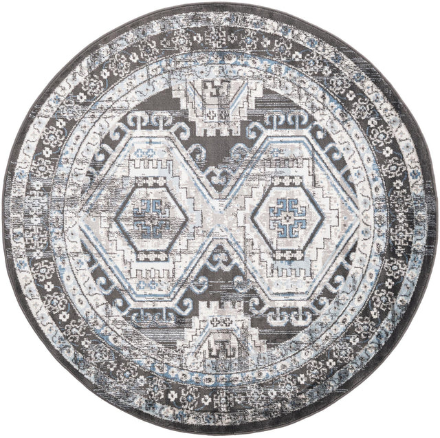 Gray 5' 3 x 5' 3 Charlotte Round Area Rug 100% Polypropylene With Jute Backing Traditional Classical Durable Carpet for Living Dining Office Rooms for Sale at Rug Engine