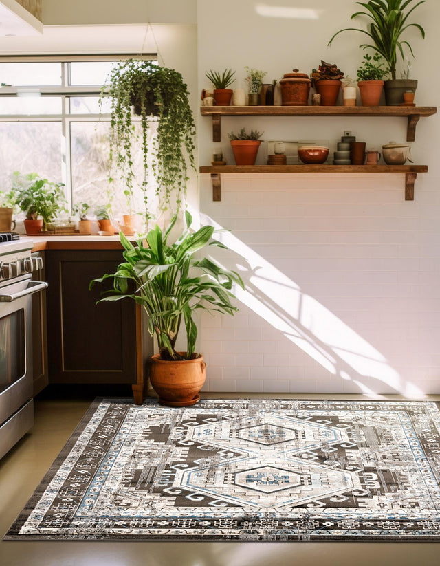 Gray 4' 1 x 4' 1 Charlotte Square Area Rug 100% Polypropylene With Jute Backing Traditional Classical Durable Carpet for Living Dining Office Rooms for Sale at Rug Engine