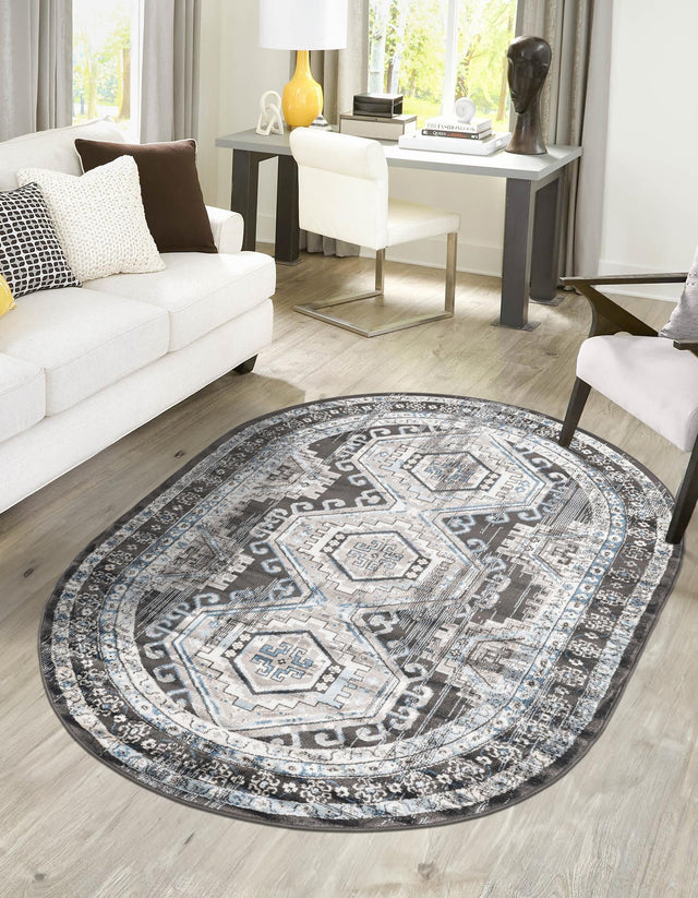 Gray 7' 10 x 10' Charlotte Oval Area Rug 100% Polypropylene With Jute Backing Traditional Classical Durable Carpet for Living Dining Office Rooms for Sale at Rug Engine