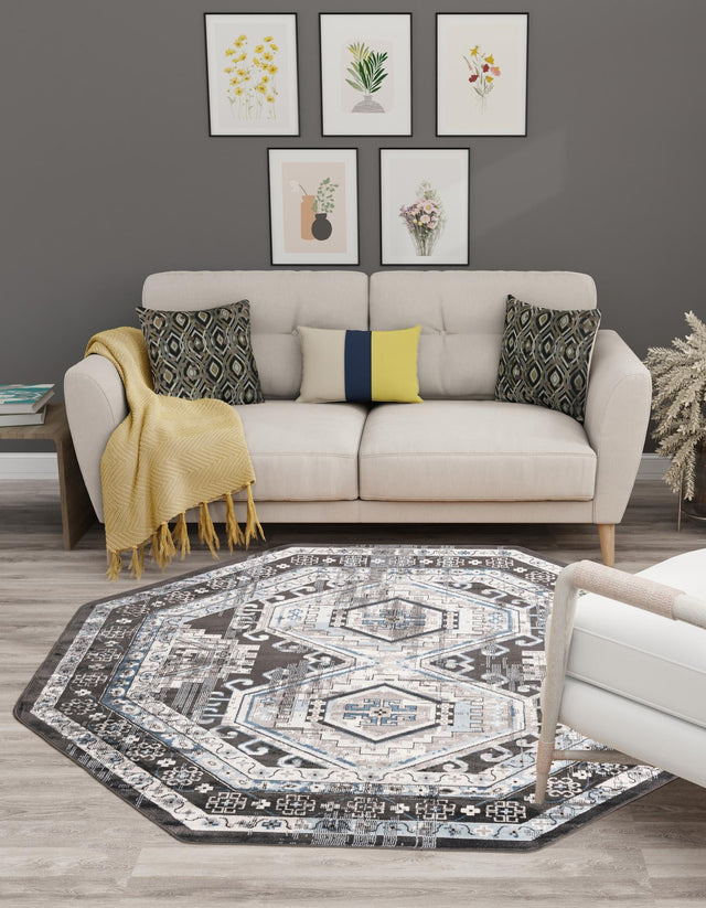 Gray 7' 10 x 7' 10 Charlotte Octagon Area Rug 100% Polypropylene With Jute Backing Traditional Classical Durable Carpet for Living Dining Office Rooms for Sale at Rug Engine