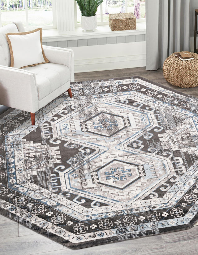 Gray 5' 3 x 5' 3 Charlotte Octagon Area Rug 100% Polypropylene With Jute Backing Traditional Classical Durable Carpet for Living Dining Office Rooms for Sale at Rug Engine