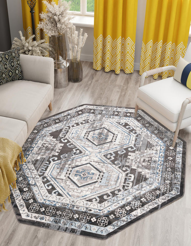 Gray 7' 10 x 7' 10 Charlotte Octagon Area Rug 100% Polypropylene With Jute Backing Traditional Classical Durable Carpet for Living Dining Office Rooms for Sale at Rug Engine