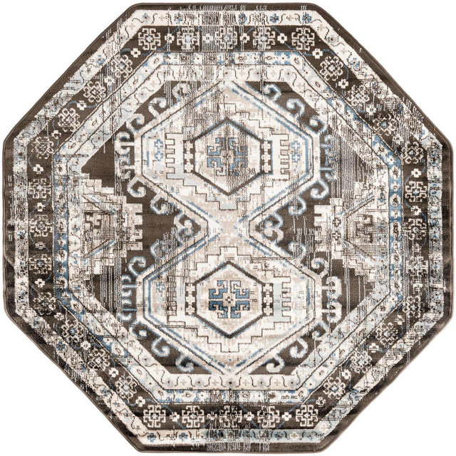 Gray 5' 3 x 5' 3 Charlotte Octagon Area Rug 100% Polypropylene With Jute Backing Traditional Classical Durable Carpet for Living Dining Office Rooms for Sale at Rug Engine