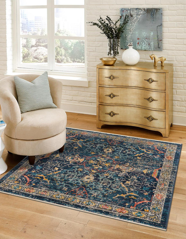 Navy Blue 3' 3 x 3' 3 Lola Square Area Rug Polypropylene With Jute Backing Traditional Pattern Easy Clean Carpet for Home Interior Design for Sale at Rug Engine