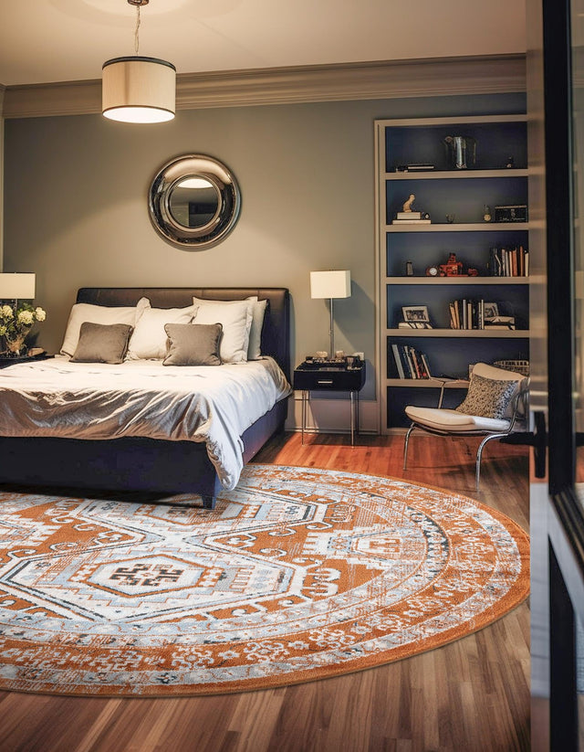 Terracotta 5' 3 x 5' 3 Charlotte Round Area Rug 100% Polypropylene With Jute Backing Traditional Classical Durable Carpet for Living Dining Office Rooms for Sale at Rug Engine