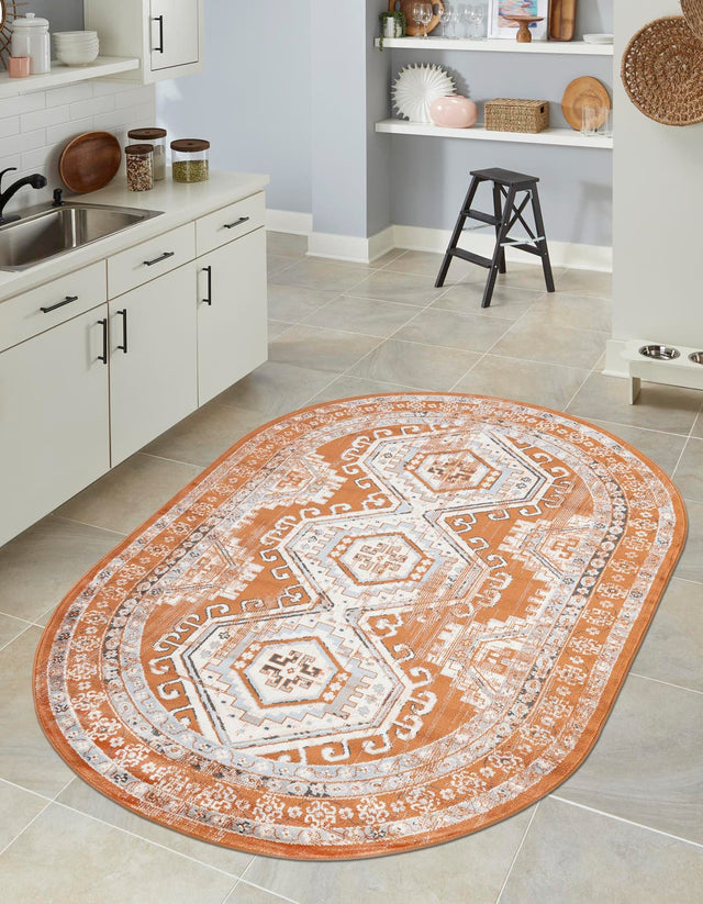 Terracotta 6' 1 x 9' Charlotte Oval Area Rug 100% Polypropylene With Jute Backing Traditional Classical Durable Carpet for Living Dining Office Rooms for Sale at Rug Engine