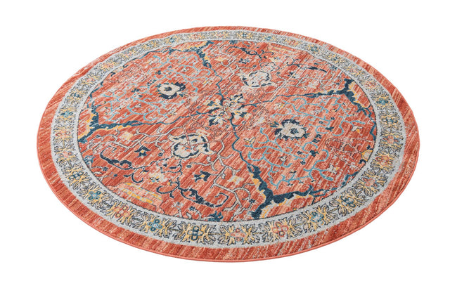 Brick Red 7' x 7' Lola Round Area Rug Polypropylene With Jute Backing Traditional Pattern Easy Clean Carpet for Home Interior Design for Sale at Rug Engine