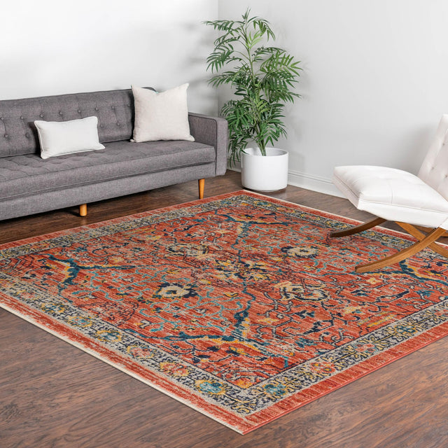 Brick Red 7' 10 x 7' 10 Lola Square Area Rug Polypropylene With Jute Backing Traditional Pattern Easy Clean Carpet for Home Interior Design for Sale at Rug Engine