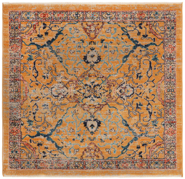 Yellow 3' 11 x 3' 11 Lola Square Area Rug Polypropylene With Jute Backing Traditional Pattern Easy Clean Carpet for Home Interior Design for Sale at Rug Engine