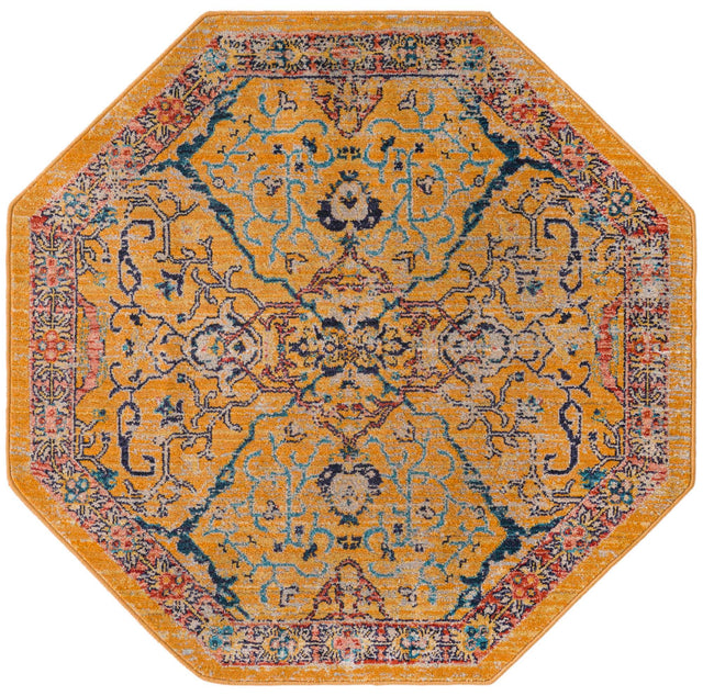 Yellow 3' 11 x 3' 11 Lola Octagon Area Rug Polypropylene With Jute Backing Traditional Pattern Easy Clean Carpet for Home Interior Design for Sale at Rug Engine